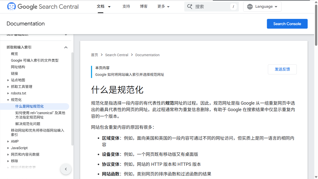 Google Search Central：Canonical（规范化）文档页面