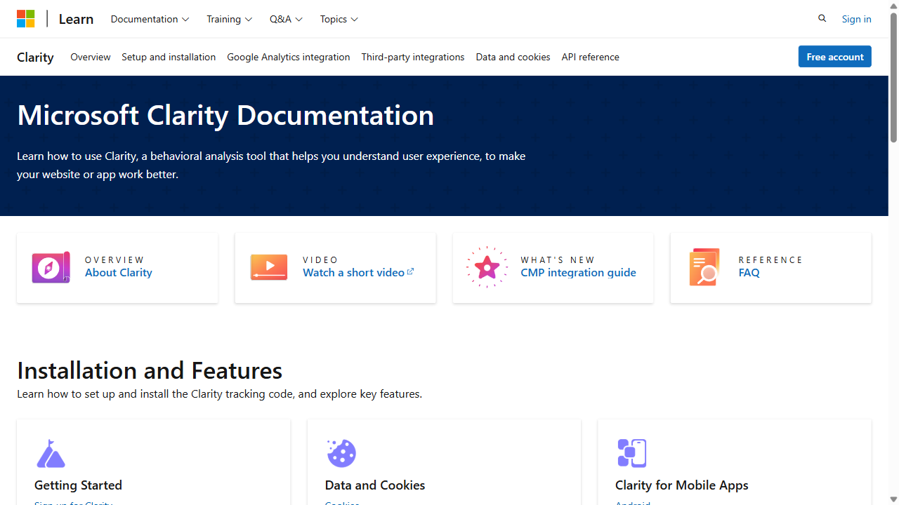 Microsoft Clarity 官方文档页面（示意）