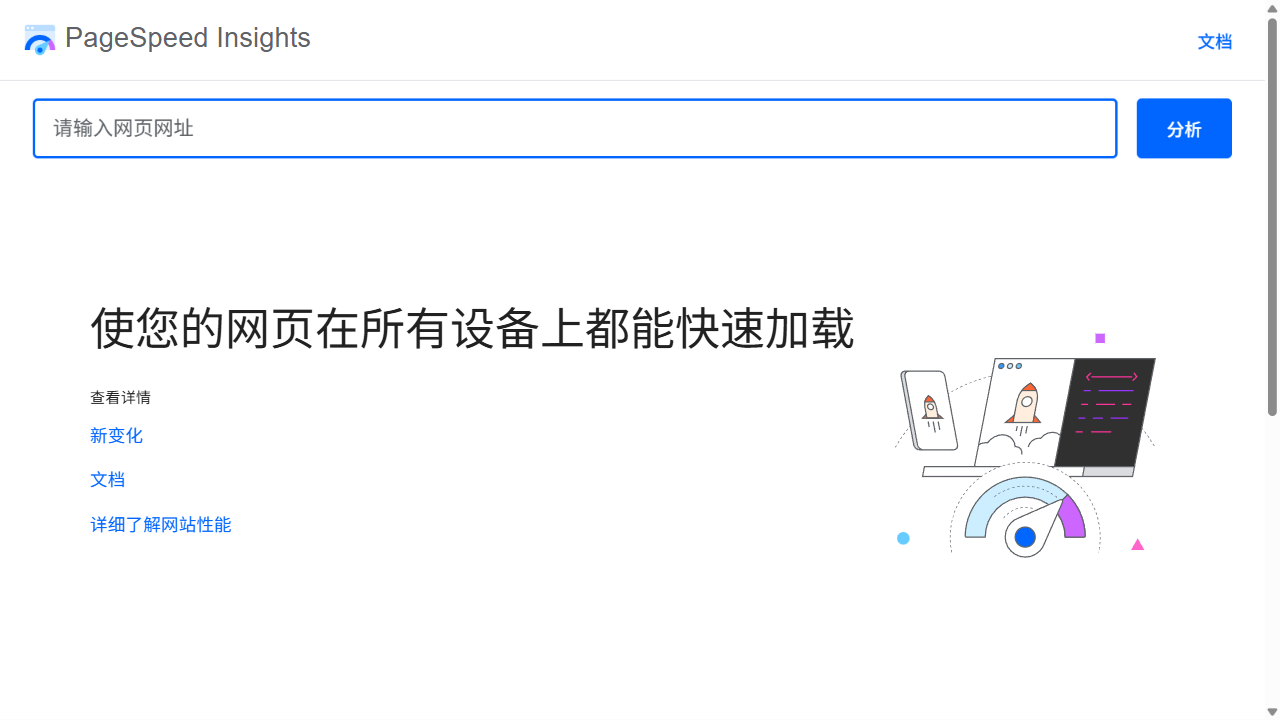 PageSpeed Insights 页面（用于测试 Core Web Vitals）
