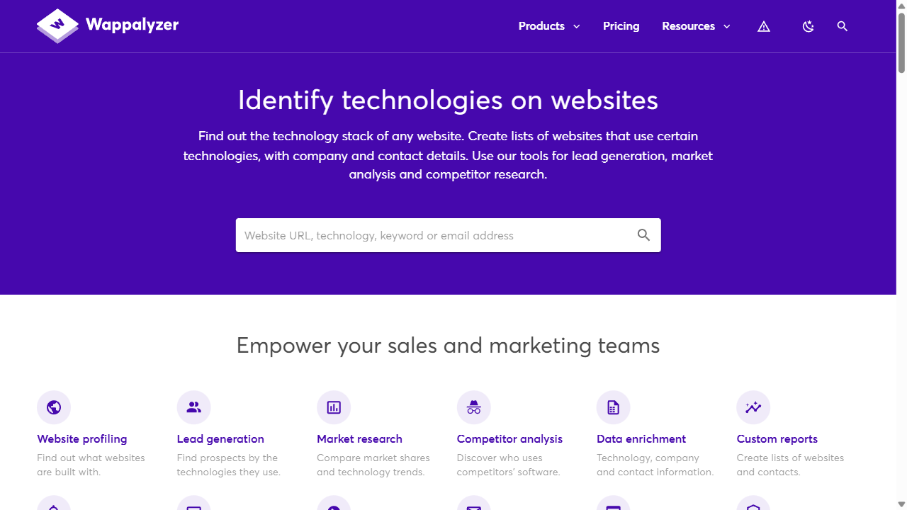 Wappalyzer 官方网站页面（示意）
